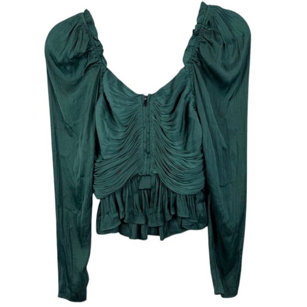 NWT House of Harlow Emerald Green Ruched Balloon Sleeve Cropped Blouse Size XS - Picture 4 of 12